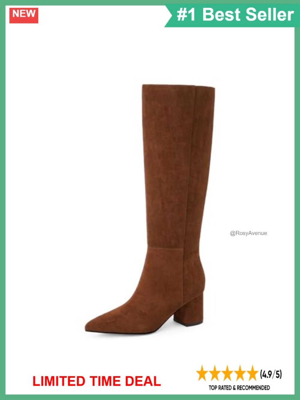 Womens Knee High Boots Chunky Low Heel Pointed Toe Faux Suede Tall Long